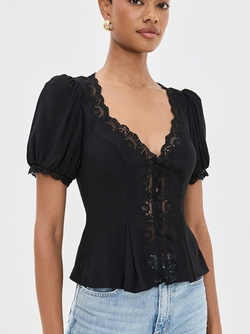 NWT Reformation Minette Lace Puff Sleeve Top Size 4